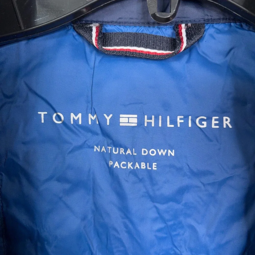 Tommy Hilfiger Puffer Jacket Mens Large Blue Solid Packable Down Quilted Outdoor